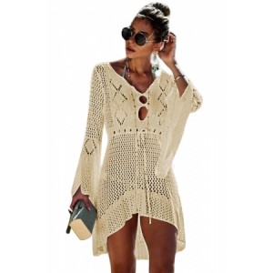 Apricot Crochet Knitted Beach Cover up Dress
